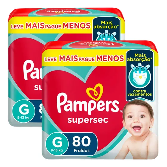 Pampers Supersec Fraldas Descartáveis Tamanho G 160 Unidades
