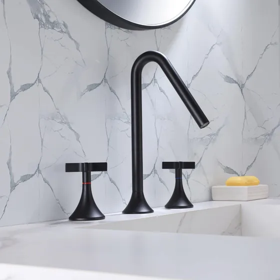 Deber Grifo Baño Negro Para Lavabo 3 Orificio Doble Mango Rv