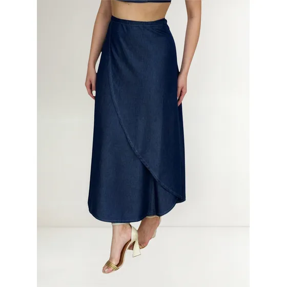 Saia Envelope Transpassado Jeans Amarração Moda Evangélica