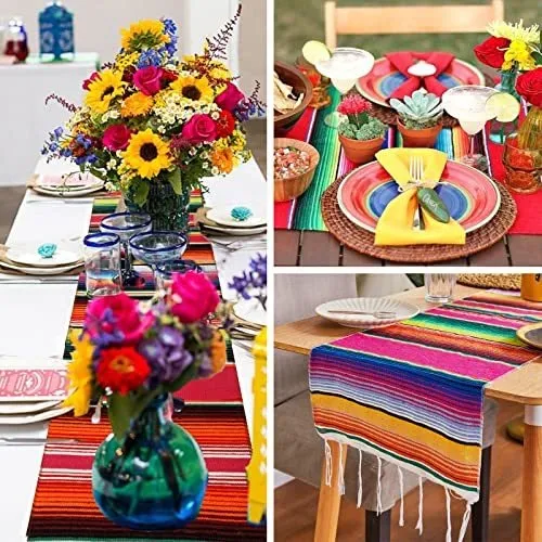 Camino Mesa Mexicano Color Arco Iris Grande Bohemio Para