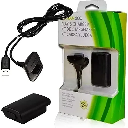 Kit 1 Bateria P/ Controle Xbox 360 + 1 Cabo Carregador 1.4m