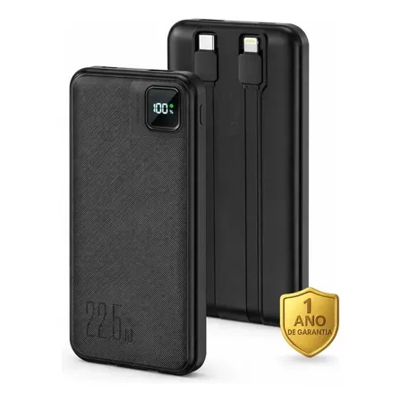Power Bank 20.000mah Carregador Turbo Portátil 22.5w Universal Para Apple iPhone Samsung Galaxy Motorola Moto G Xiaomi Redmi Preto Homologado Com Display Digital