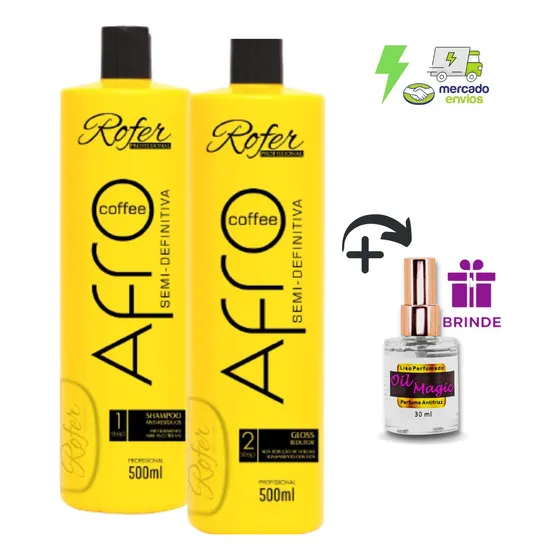 Kit Semi Definitiva Afro Coffee Rofer Mega Liso 500ml +brind