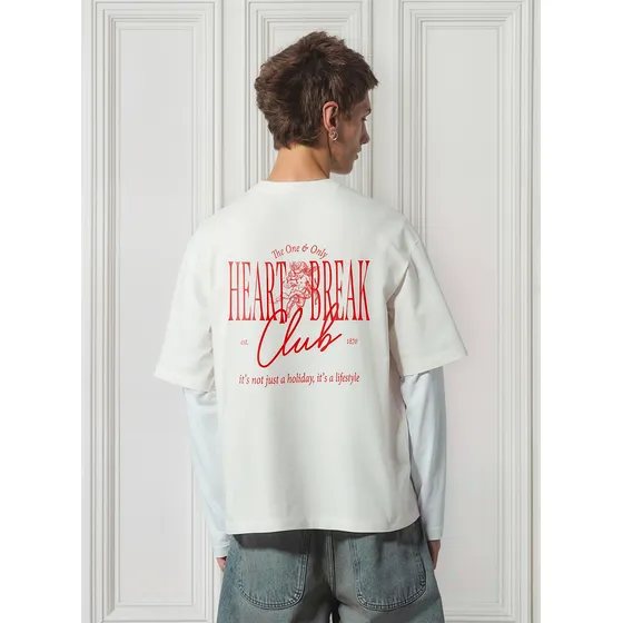 Remera Oversize Heart Break Club 100% Algodon - Redwhite