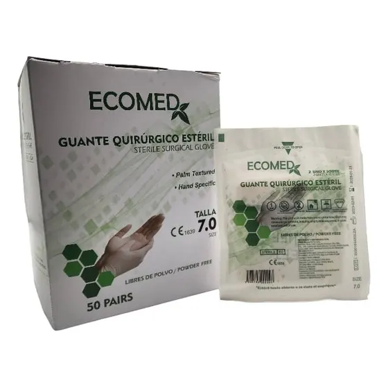 Guante Quirúrgico Estéril Látex 7.0 Libre De Polvo Caja 50 