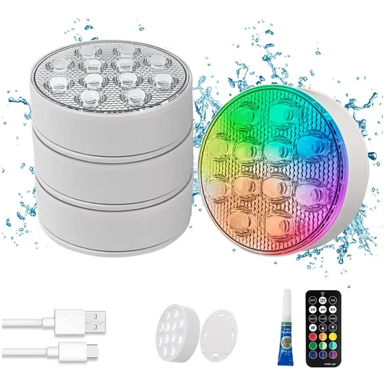 Luces Led Multicolor Sumergibles Recargables 4 Lamparass