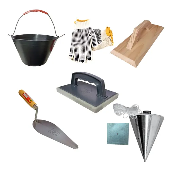 Kit Albañilería Balde, Plomada, Guantes, Filtro, Cuchara Etc