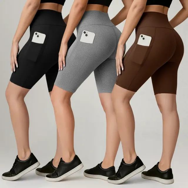 Kit 3 Shorts Legging Feminino Bermuda Cintura Alta Com Bolso