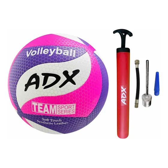 Balón Voleibol Vx501 + Bomba Adx Peso Y Medida Reglamentaria Color Rosa Con Morado Y Blanco