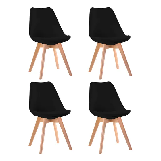 Silla de comedor Linium Tulip con estructura color madera y asiento negro x 4 unidades