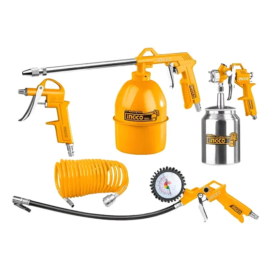 Kit, 5 Accesorios Aire Ingco, Pistolas Y Manguera, Compresor