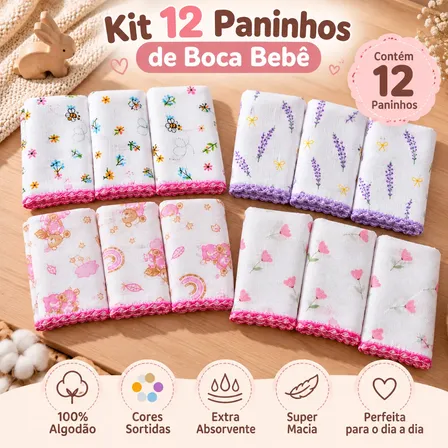 Kit 12un Paninho Boca Toalha Fraldinha Algodão Menino Menina