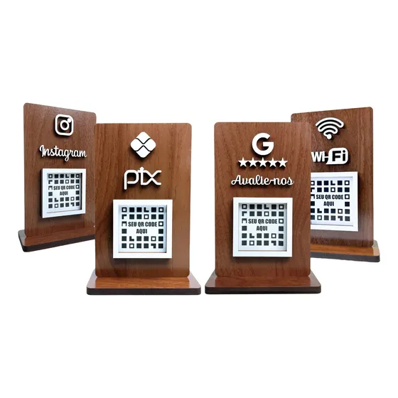 Placa Pix Para Pagamento Qr Code , Display Mdf Madeira