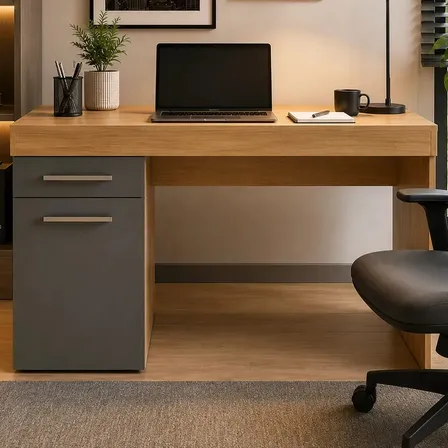 Escrivaninha Gamer com 1 Gaveta e Porta Para Home Office 115cm Grafite/Nature