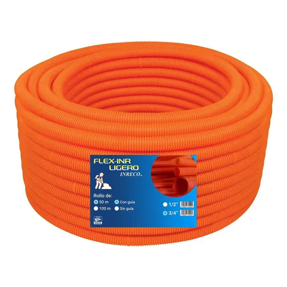 Tubo Poliducto Flexible Ligero Con Guia Naranja 3/4 50m Flex