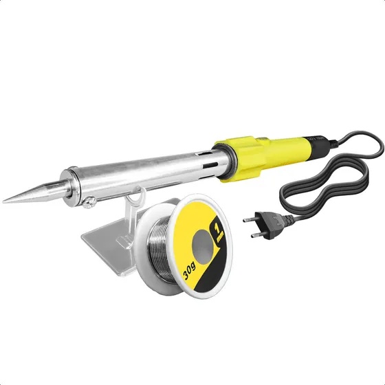 Ferro De Solda Elétrico 127v 100w Com Fio De Solda Kit De Soldagem Estanho 30g E Suporte