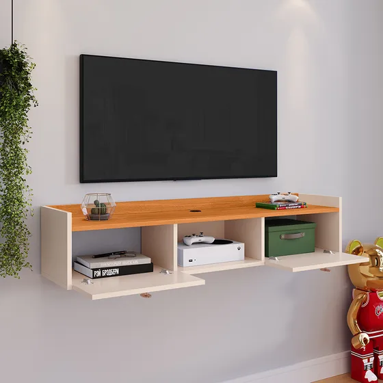 Estante Rack Suspenso Home Alfa Painel 32 Polegadas Com 2 Gavetas - Off White / Cinamomo