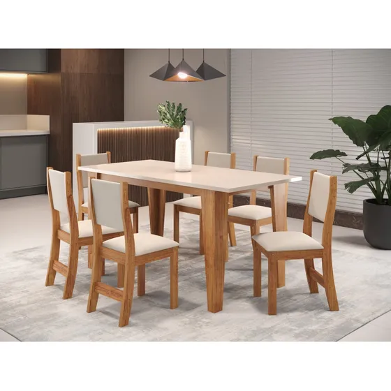 Mesa De Jantar Retangular Vigor Com 6 Cadeiraseiras Sol Wt