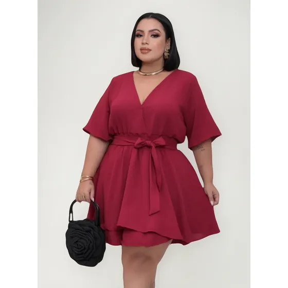 Macaquinho Vestido Plus Size Short Saia Verão Tecido Leve   