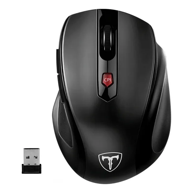 TERPORT Mouse Inalámbrico 2.4GHz USB 2400dpi 6 Botones Con Avance Y Retroceso Negro, Mausen Inalámbrico Ergonómico con Reposapulgar, Ahorro de Energía Inteligente Integrado