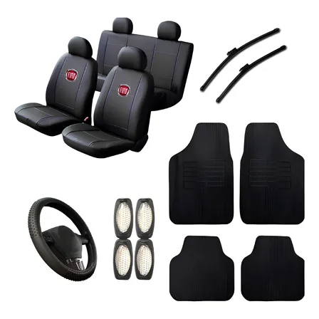 Kit Capas Couro Banco Carro Tapetes Volante Fiat + Palheta