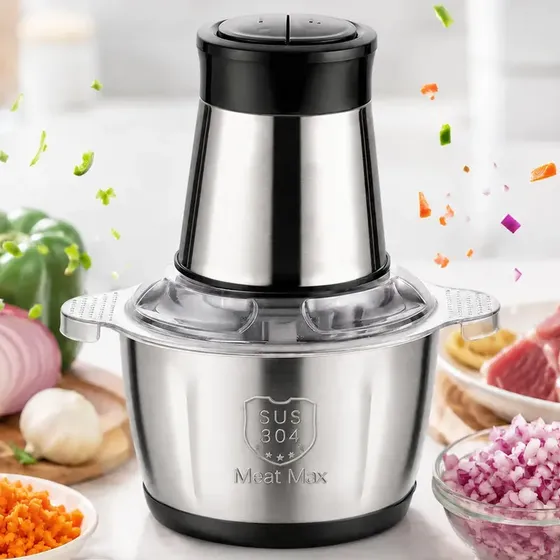 Triturador De Alimentos Multiprocessador Elétrico 250W e 2L Com Lâminas de Inox e Duas Velocidades p