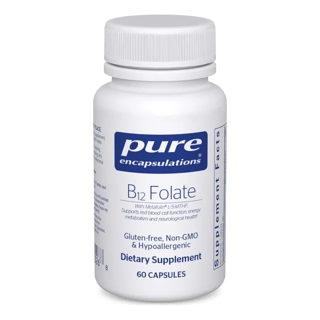 Vitaminas B12 Folato Pure Encapsulations 60 Cápsulas Sabor Sin Sabor
