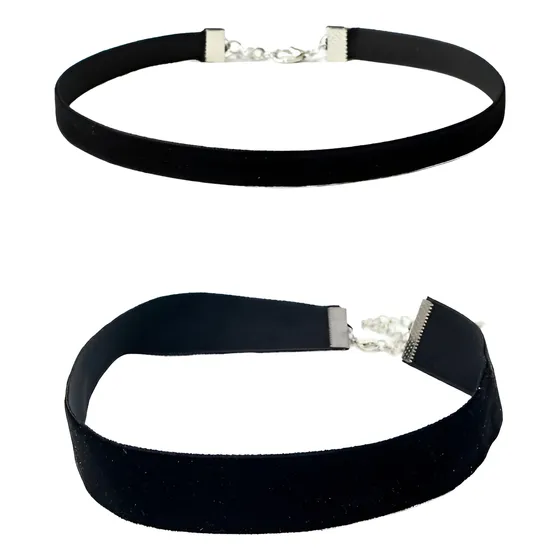 Kit Colar Gargantilha Choker Veludo Preto Fino + Medio