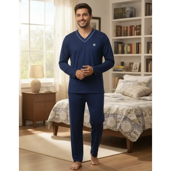 Pijama Masculino Inverno Malha Manga Longa E Calça Promoção