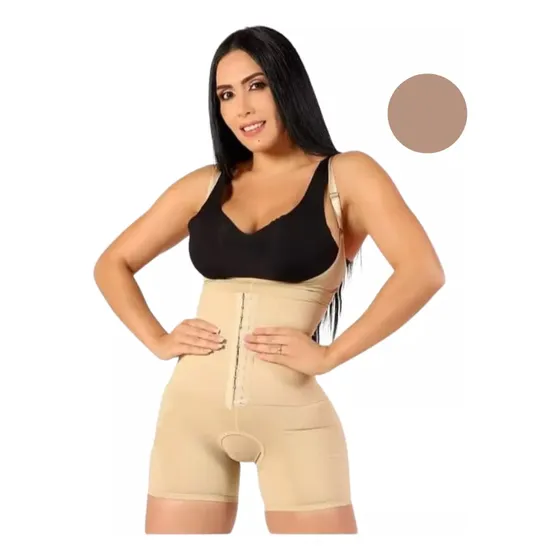 Faja Reductora Completa Con Broches Alta Compresión Marrón Claro M/l