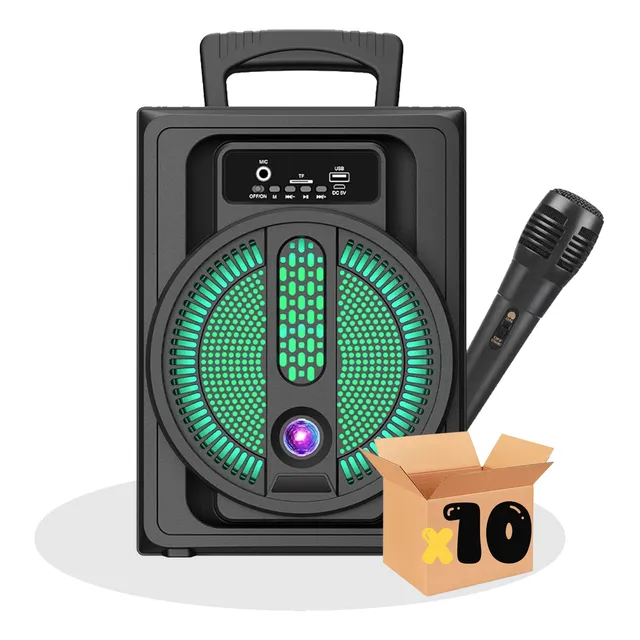 Pack 10 Bocinas Bluetooth 8in Karaoke Micrófono Tws Luz Led