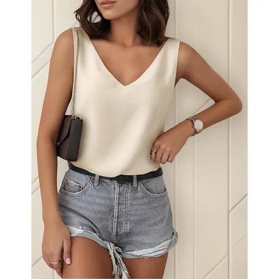 I Blusas Sexy De Satén Con Cuello En V Halter Para Mujer