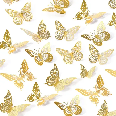 240 Pz Mariposas Doradas 3d Sticker Decoracion Pared Fiesta