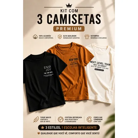 Kit 3 Camisetas Menino Infantil Estampada Casual Premium Multicolorido Letreiro 6 Anos Lisa