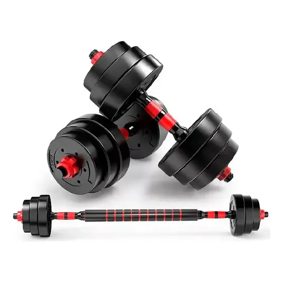 Kit Mancuernas Y Barra DeporAr Con Tope A Rosca 15 Kg Discos Pvc Color Negro