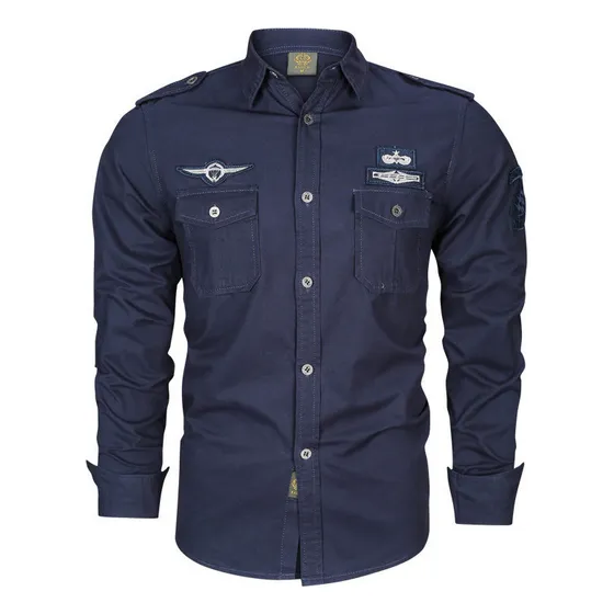 Camisa Militar De Algodón De Manga Larga Para Hombre