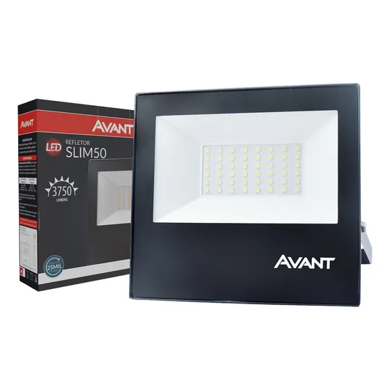Refletor Led Slim 50w 6500k Branco Frio Ip65 a prova d'água Preto Cod: 259501372 Avant