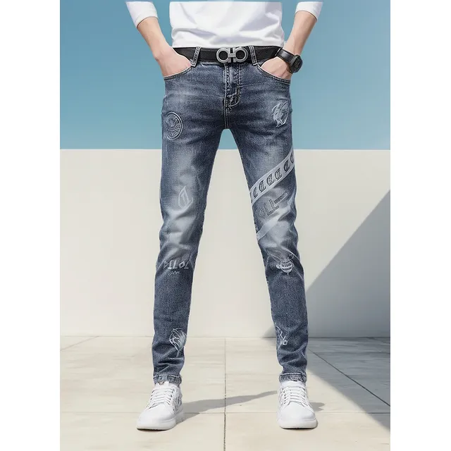 Jeans/flor Óxido Strass Reflectante Elástico Slim Fit