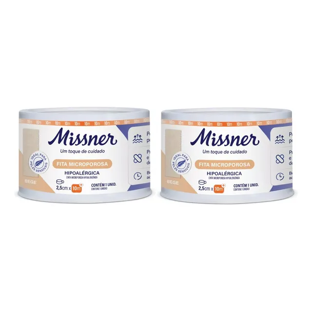 Kit 2 Fitas Microporosa Bege 2,5cm X 10m - Missner