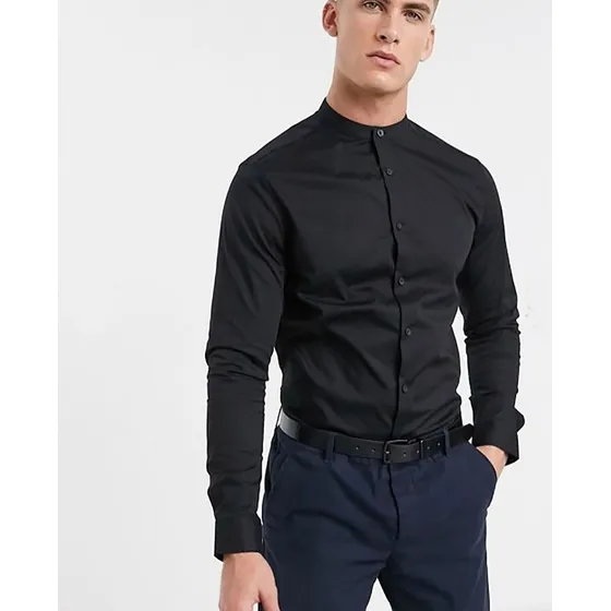 Camisa Cuello Mao Slim Fit Algodon #1107 De Caballero