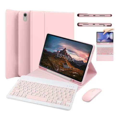 Capa Proteção + Teclado Touch Pad + Mouse Bluetooth Cor Rosa Para
