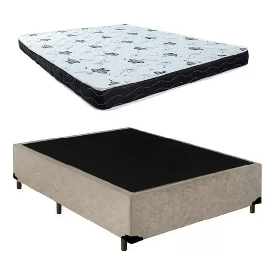 Cama Suede Bege Casal Box + Colchão D33 10 Cm