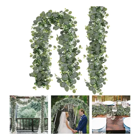 2 Decoração Plantas Guirlanda De Eucalipto Artificial 180cm