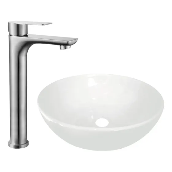 Grifería Monocomando Baño + Bacha Apoyo Cerámica Sofy Vont