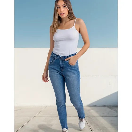 Pantalón De Jeans Dama Slim Fit Ufo Blush Azul Super Oferta