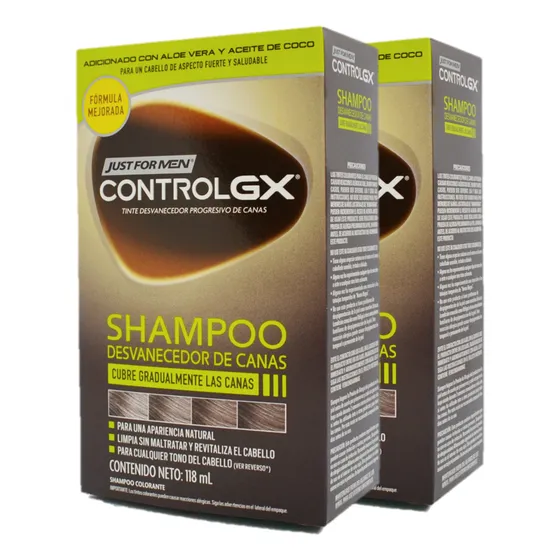 Kit 2 Unidades Shampoo Just For Men Control GX Anticanas y Oscurecedor 118ml c/u