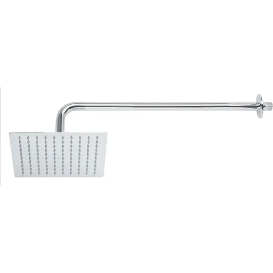 Regadera Cuadrada Acero Inox 20cm Con Brazo 50cm Y Chapeton 