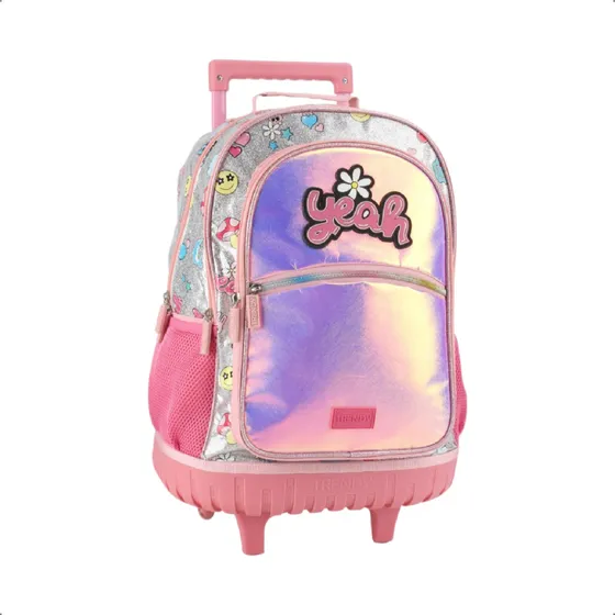Mochila Rosa Nena Primaria Carrito Doble Compartimiento A3 Diseño De La Tela Liso