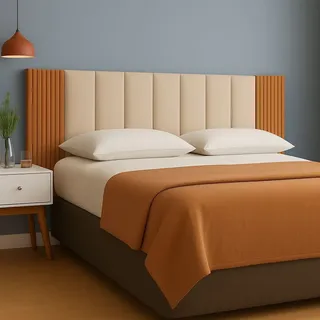 Cabeceira Modular Cama Casal Kit 5 Cabeceira E 4 Ripado Mdf* Bege
