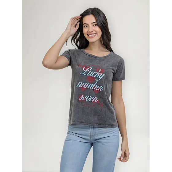 Remera Algodón Prelavado Estampada Mujer Nylon Corazones